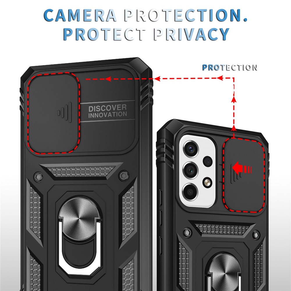 For Samsung Galaxy A53 5G Built-in Kickstand Sliding Camera Cover PC+TPU Phone Case Shockproof Cover with Card Clot - Black-5