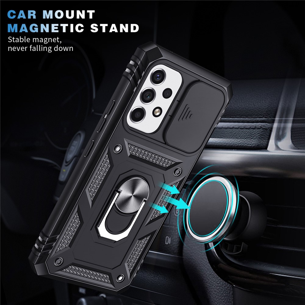 For Samsung Galaxy A53 5G Built-in Kickstand Sliding Camera Cover PC+TPU Phone Case Shockproof Cover with Card Clot - Black-9