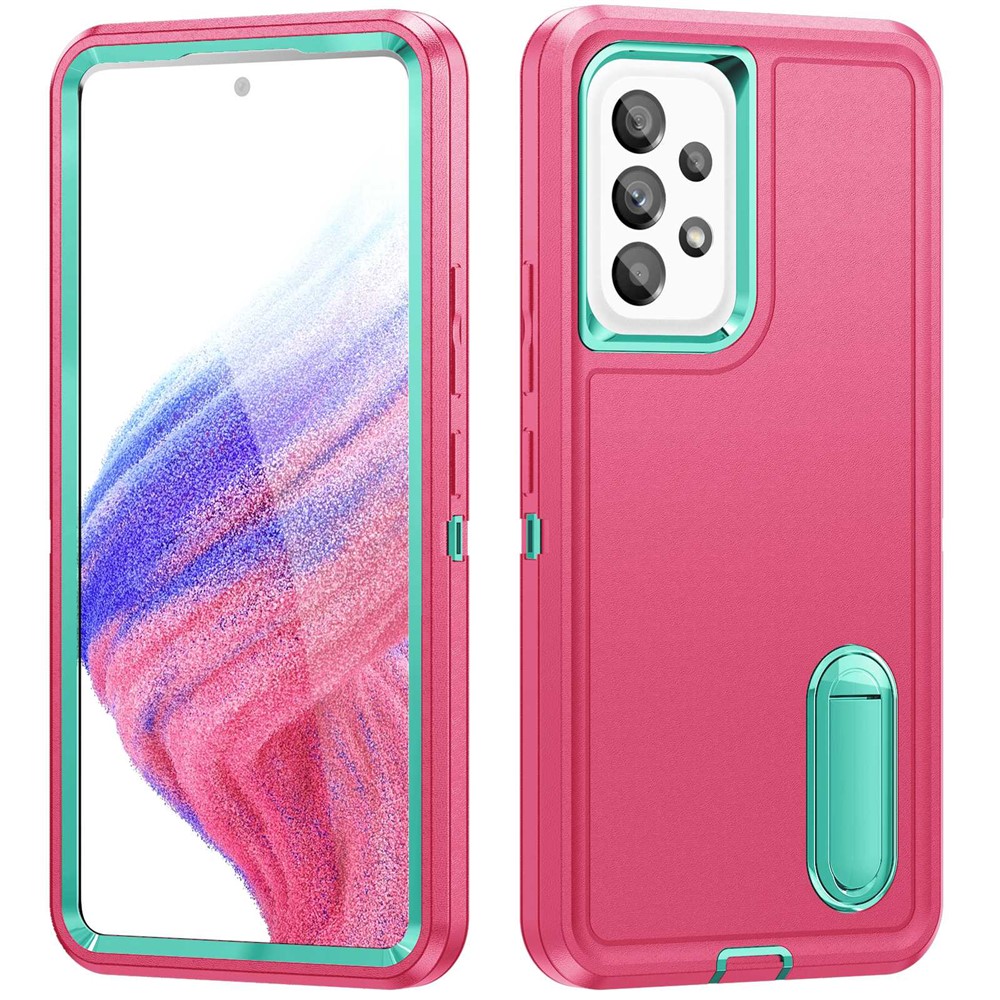 Defender Series Hard PC + Soft TPU Cover for Samsung Galaxy A53 5G, Kickstand Military Drop-proof Shockproof Phone Case - Rose/Light Cyan-1