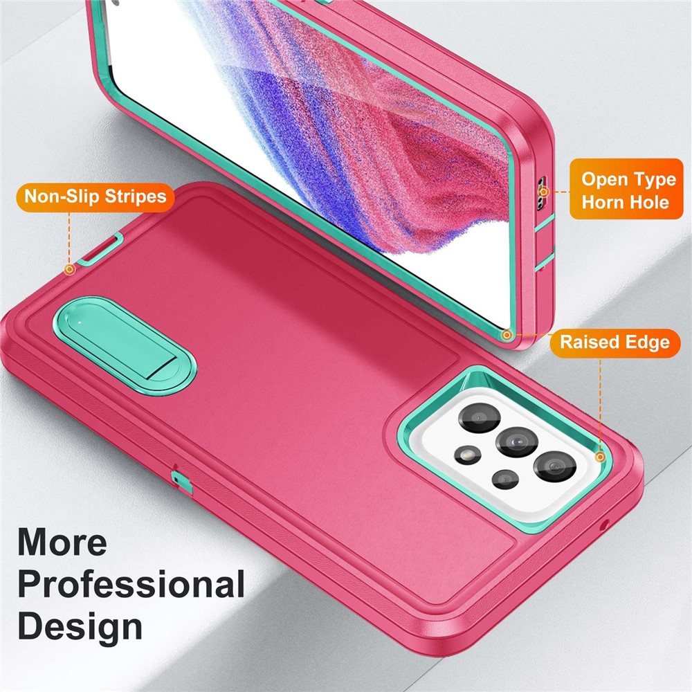 Defender Series Hard PC + Soft TPU Cover for Samsung Galaxy A53 5G, Kickstand Military Drop-proof Shockproof Phone Case - Rose/Light Cyan-2