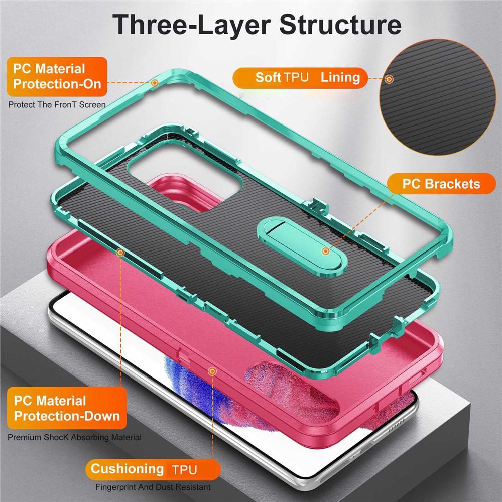 Defender Series Hard PC + Soft TPU Cover for Samsung Galaxy A53 5G, Kickstand Military Drop-proof Shockproof Phone Case - Rose/Light Cyan-3