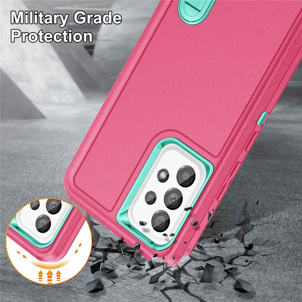 Defender Series Hard PC + Soft TPU Cover for Samsung Galaxy A53 5G, Kickstand Military Drop-proof Shockproof Phone Case - Rose/Light Cyan-6