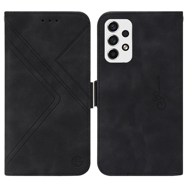For Samsung Galaxy A53 5G RFID Blocking Geometric Lines Imprinted Anti-wear Phone Case Wallet Stand Well-protected Magnetic Cover - Black-1