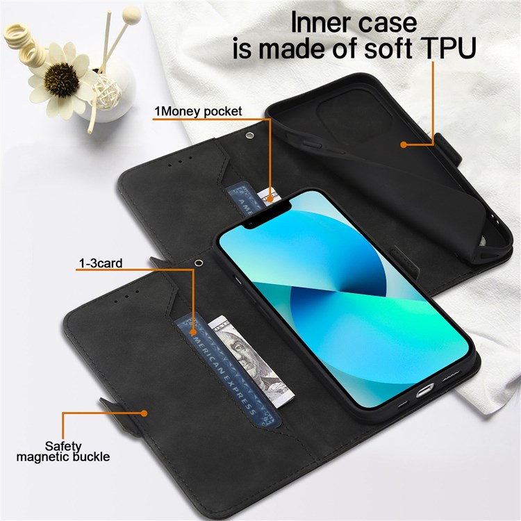 For Samsung Galaxy S21 FE 5G RFID Blocking Geometric Lines Imprinted Anti-shock Case Wallet Style Magnetic Phone Cover with Stand - Black-4