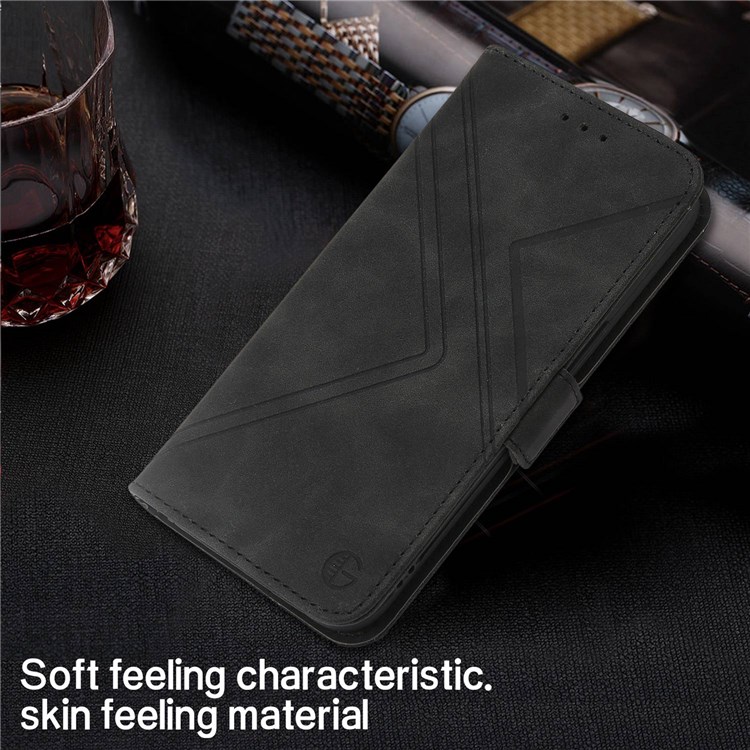 For Samsung Galaxy S21 FE 5G RFID Blocking Geometric Lines Imprinted Anti-shock Case Wallet Style Magnetic Phone Cover with Stand - Black-8