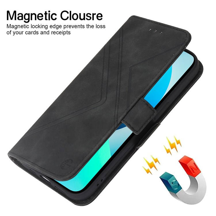 For Samsung Galaxy A23 4G (165.4 x 76.9 x 8.4mm) Folio Flip RFID Blocking Geometric Lines Imprinted Case Magnetic Wallet Style Phone Shell with Stand - Black-5