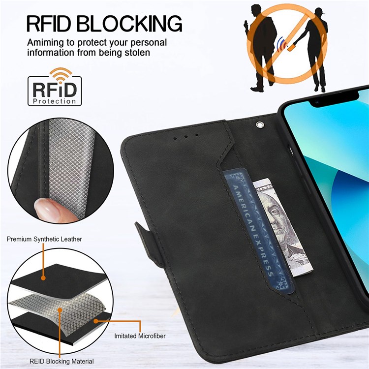 For Samsung Galaxy A23 4G (165.4 x 76.9 x 8.4mm) Folio Flip RFID Blocking Geometric Lines Imprinted Case Magnetic Wallet Style Phone Shell with Stand - Black-6
