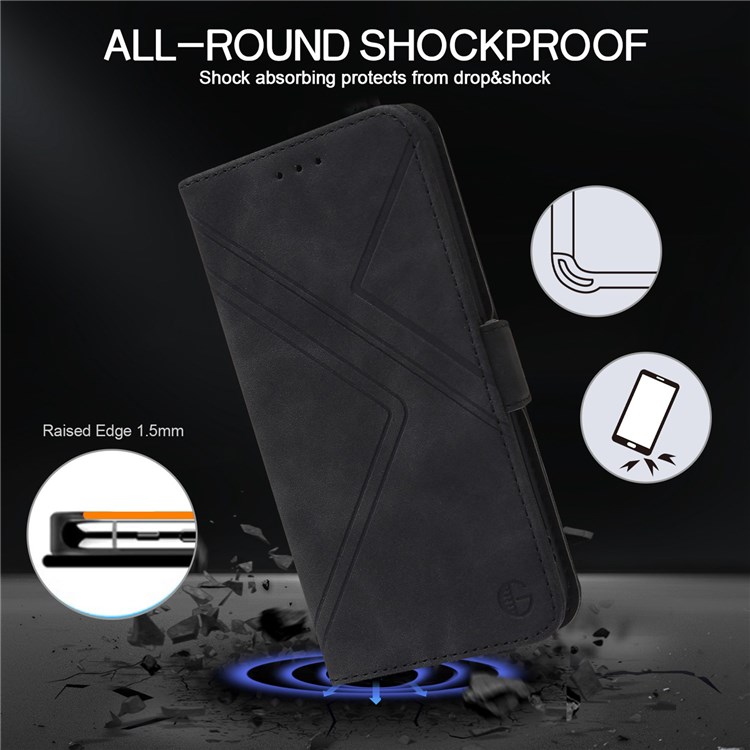 For Samsung Galaxy A23 4G (165.4 x 76.9 x 8.4mm) Folio Flip RFID Blocking Geometric Lines Imprinted Case Magnetic Wallet Style Phone Shell with Stand - Black-7
