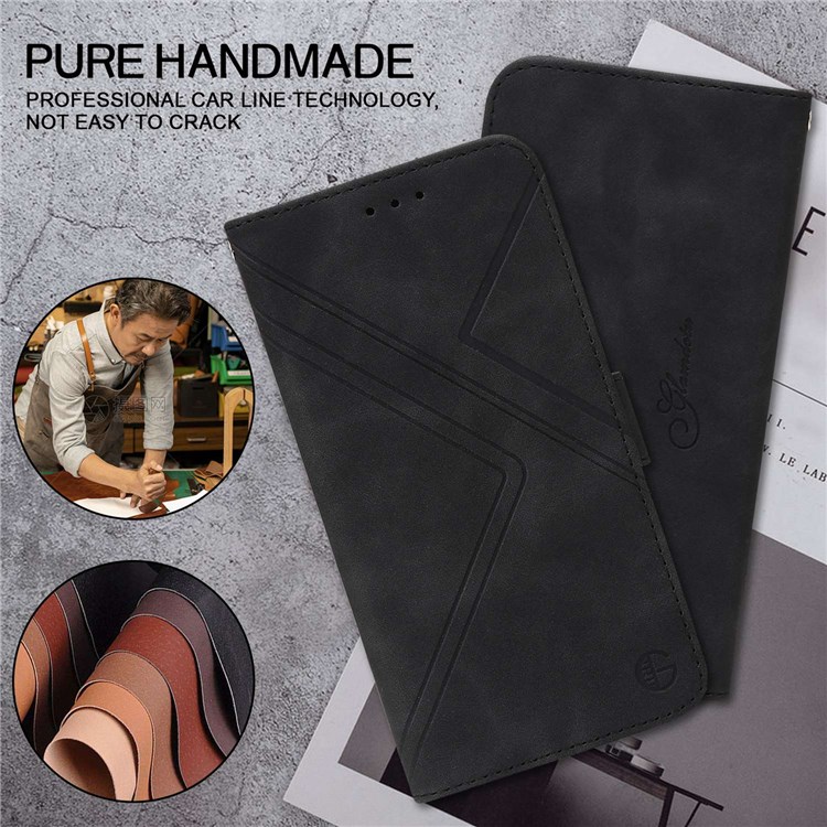 For Samsung Galaxy A23 4G (165.4 x 76.9 x 8.4mm) Folio Flip RFID Blocking Geometric Lines Imprinted Case Magnetic Wallet Style Phone Shell with Stand - Black-9