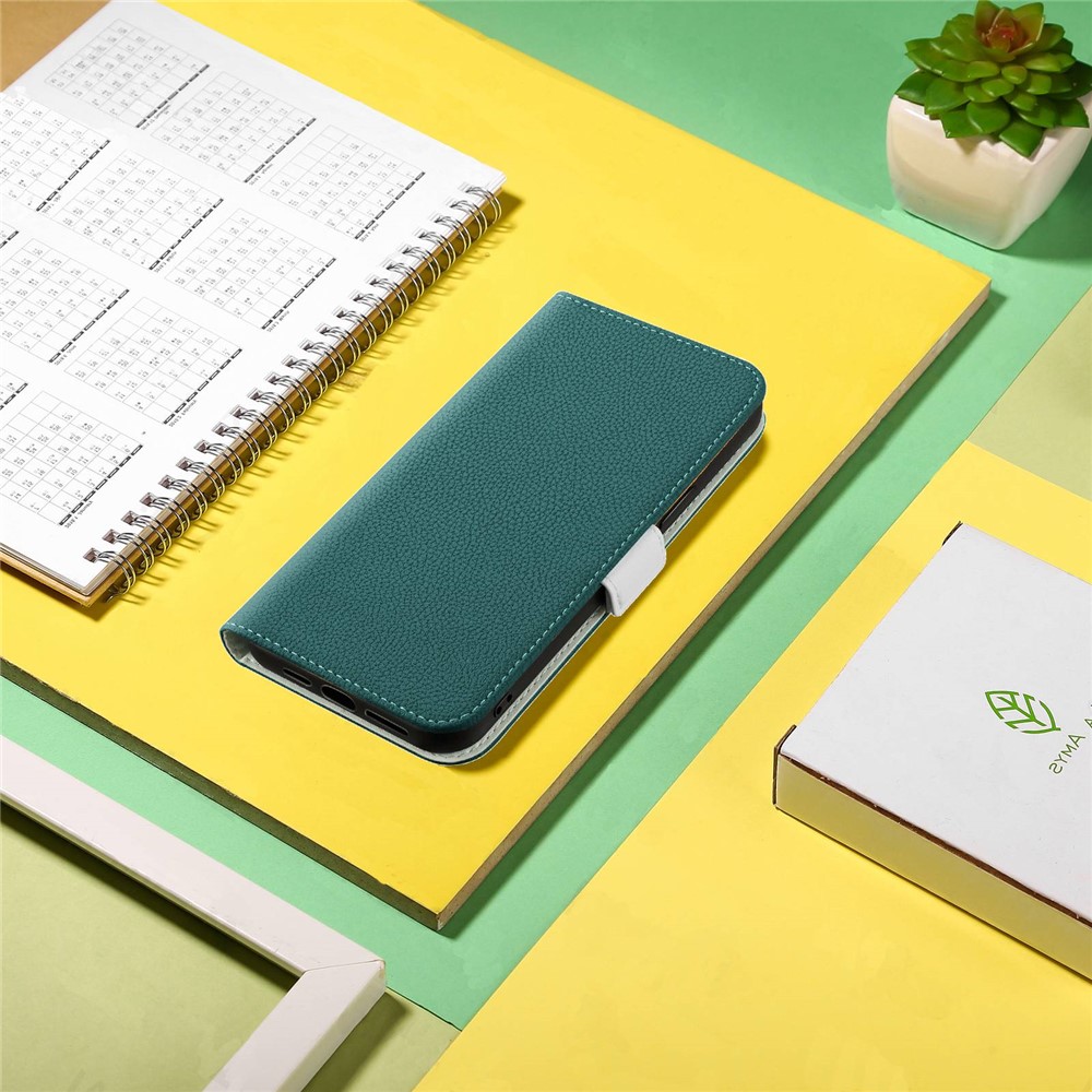 Phone Case for Samsung Galaxy A52 4G/5G/A52s 5G, Candy Color Wallet Style Litchi Texture Anti-wear Leather Magnetic Shell with Stand - Green-11