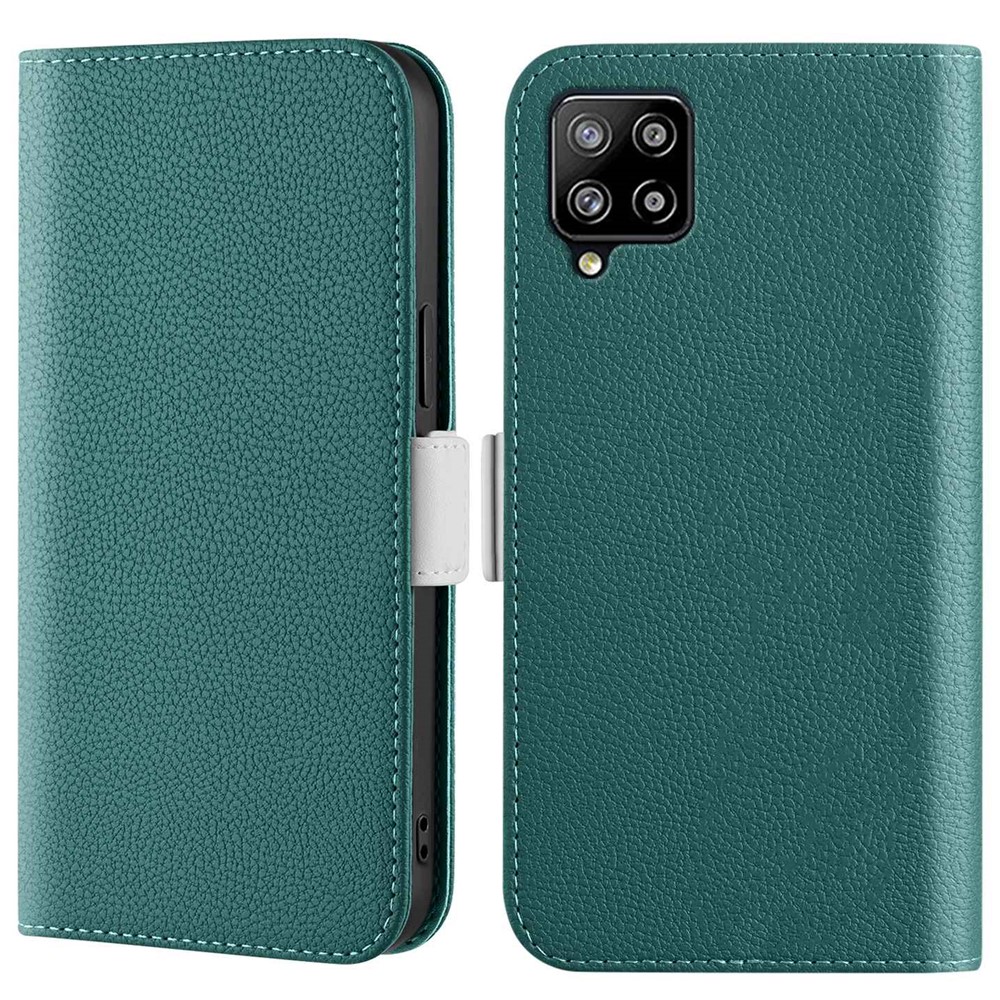 Phone Case for Samsung Galaxy A22 4G (EU Version), Candy Color Wallet Stand Litchi Texture Leather Magnetic Drop-proof Well-protected Shell - Green-1