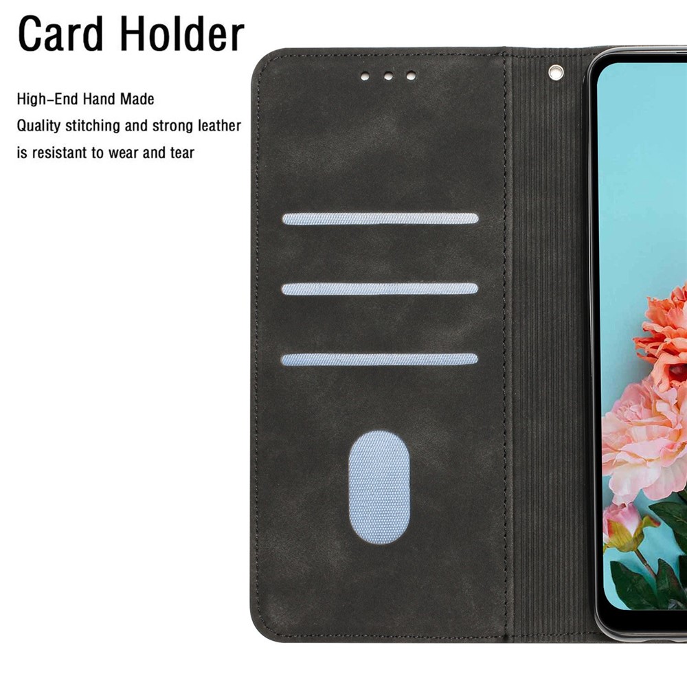 For Samsung Galaxy A12 Anti-drop Full Coverage Phone Case with Magnetic Clasp Solid Color Scratch-resistant PU Leather Phone Wallet Cover Stand - Black-9