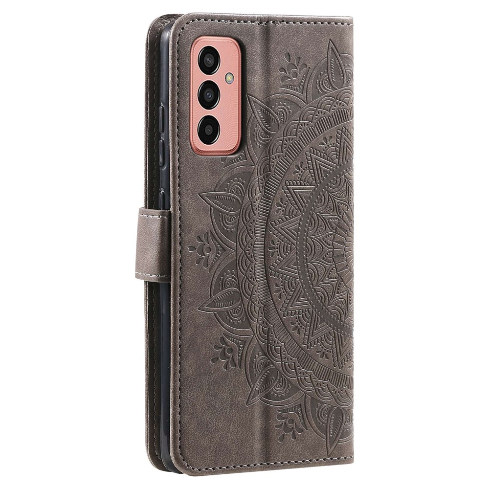 For Samsung Galaxy M13 4G Scratch Resistant Folio Stand Cover Mandala Flower Pattern Imprinted PU Leather Wallet Flip Case with Wrist Strap - Grey-6