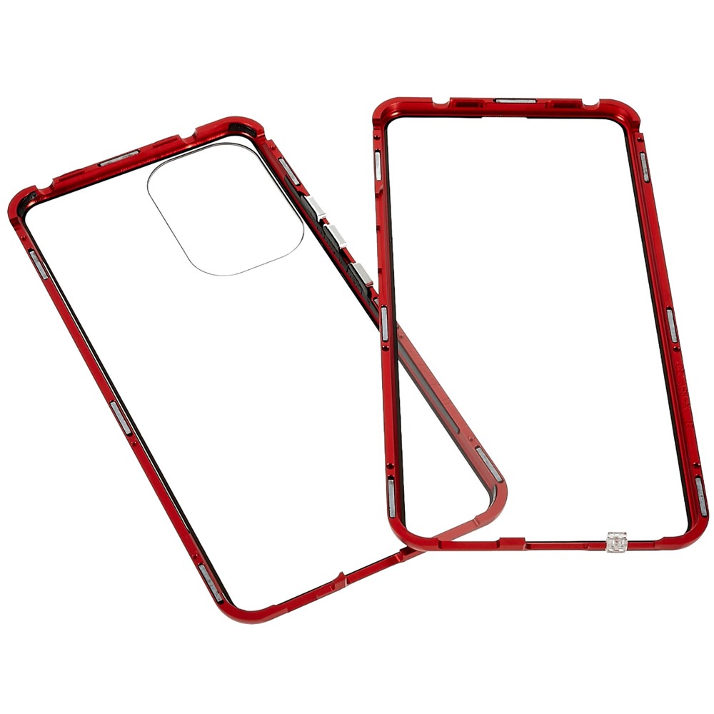 For Samsung Galaxy A53 5G Double-Sided Tempered Glass + Metal Frame Phone Case Full Coverage Magnetic Absorption Cover - Red-9