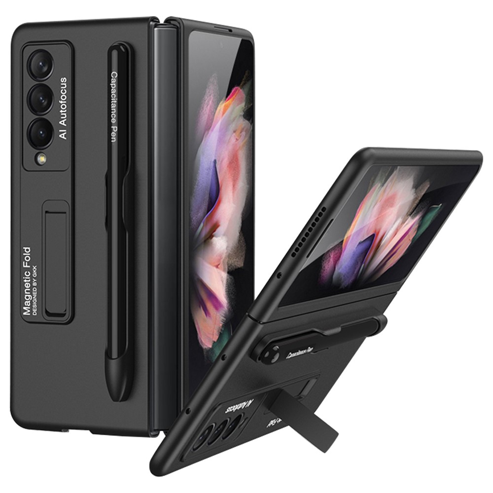 GKK Hard PC Folding Phone Case for Samsung Galaxy Z Fold3 5G, Drop-proof Protective Cover with Ultra-slim Kickstand and Pen Slot - Black-1