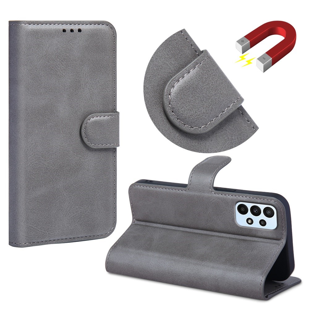 For Samsung Galaxy A23 5G Flip Folio Wallet Case PU Leather Stand Magnetic Clasp Shockproof Cover - Grey-4