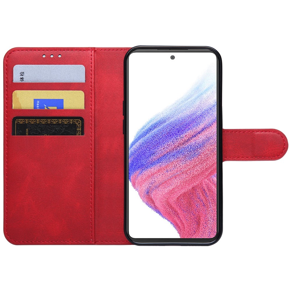For Samsung Galaxy A33 5G PU Leather Wallet Flip Cover Magnetic Closure Stand Folio Phone Case - Red-2