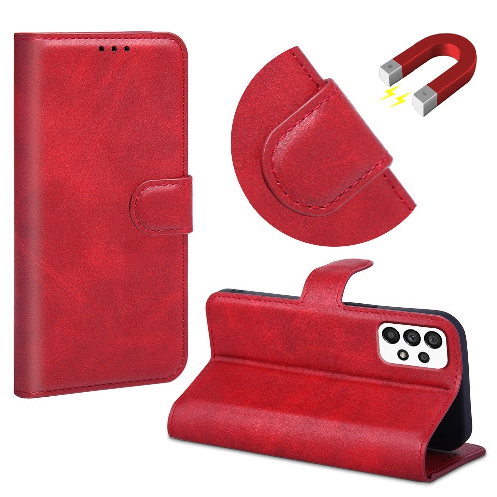 For Samsung Galaxy A33 5G PU Leather Wallet Flip Cover Magnetic Closure Stand Folio Phone Case - Red-4