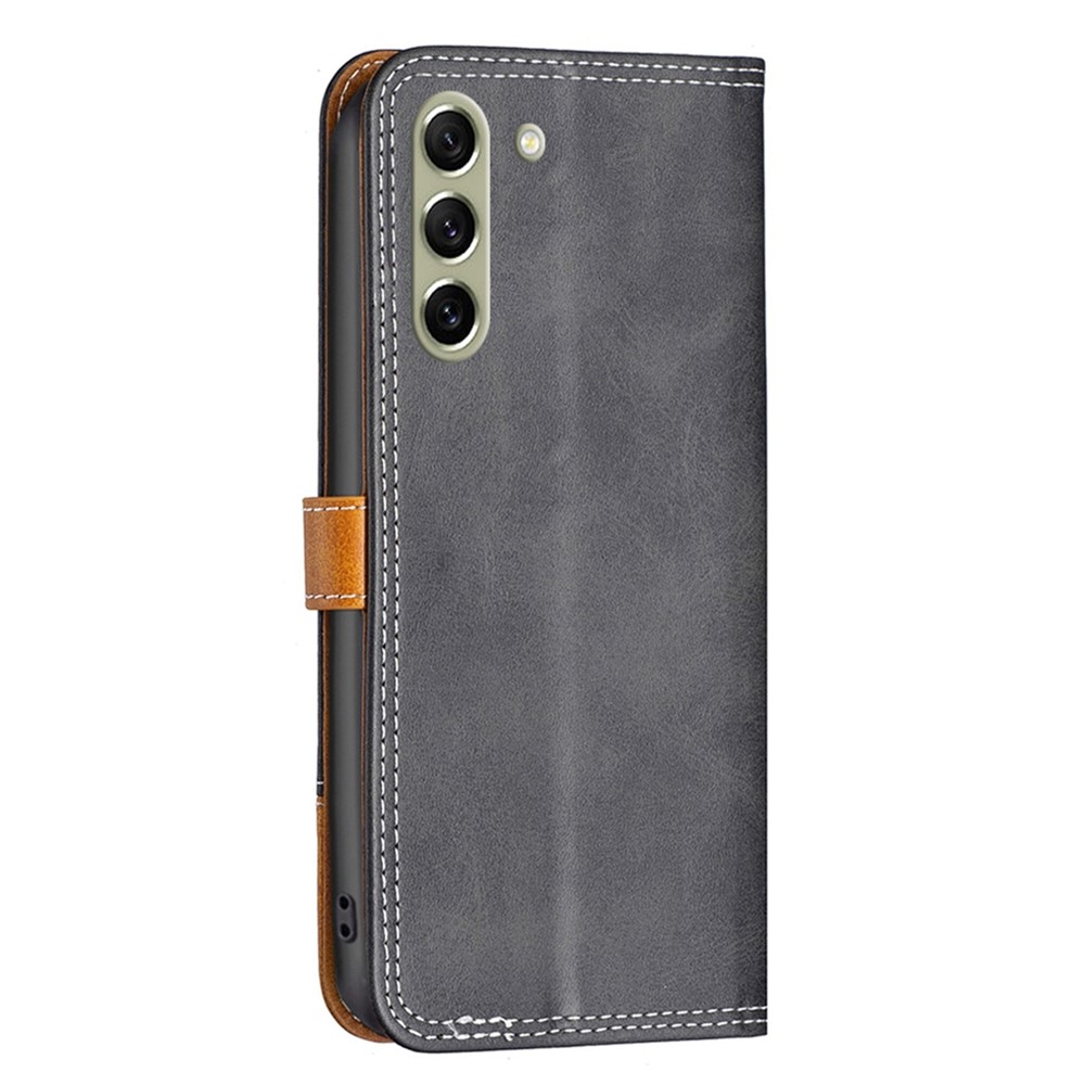BINFEN COLOR BF Leather Series-8 for Samsung Galaxy S21 FE 5G Anti-scratch Phone Case 12 Style Double Stitching Lines Splicing PU Leather Book Flip Cover Stand - Black-7