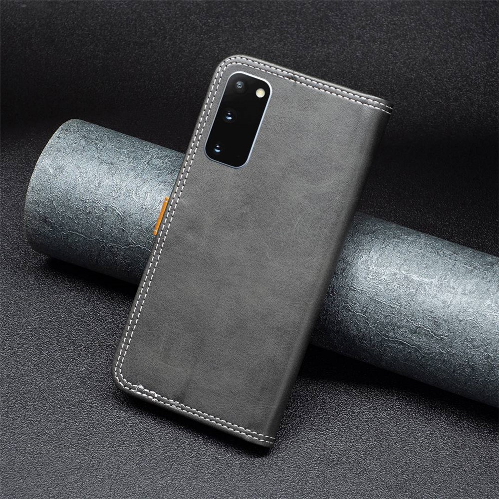 BINFEN COLOR BF Leather Series-8 for Samsung Galaxy S20 4G/5G Anti-drop Phone Case Double Stitching Lines Splicing Leather Card Holder Stand Cover - Black-5