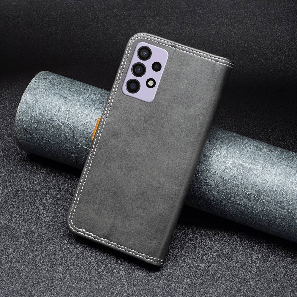 BINFEN COLOR for Samsung Galaxy A72 4G/5G BF Leather Series-8 Drop-resistant Phone Case 12 Style Double Stitching Lines Splicing PU Leather Adjustable Stand Cover - Black-5