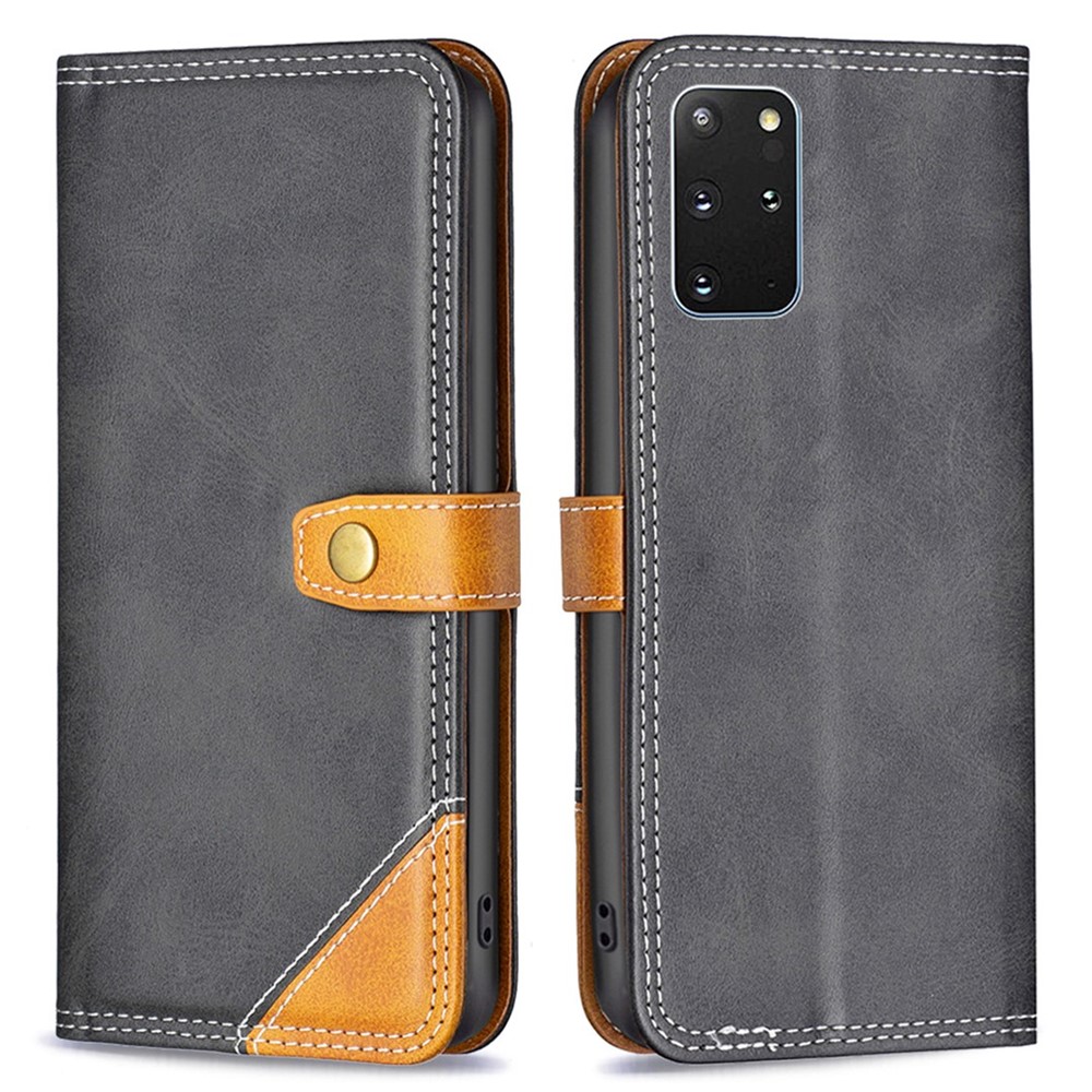 BINFEN COLOR BF Leather Series-8 for Samsung Galaxy S20 Plus 5G/4G Ultra Slim Precise Cutouts Phone Cover 12 Style Double Stitching Lines Splicing Leather Case Card Holder Stand - Black-1