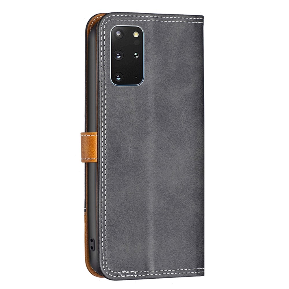 BINFEN COLOR BF Leather Series-8 for Samsung Galaxy S20 Plus 5G/4G Ultra Slim Precise Cutouts Phone Cover 12 Style Double Stitching Lines Splicing Leather Case Card Holder Stand - Black-7