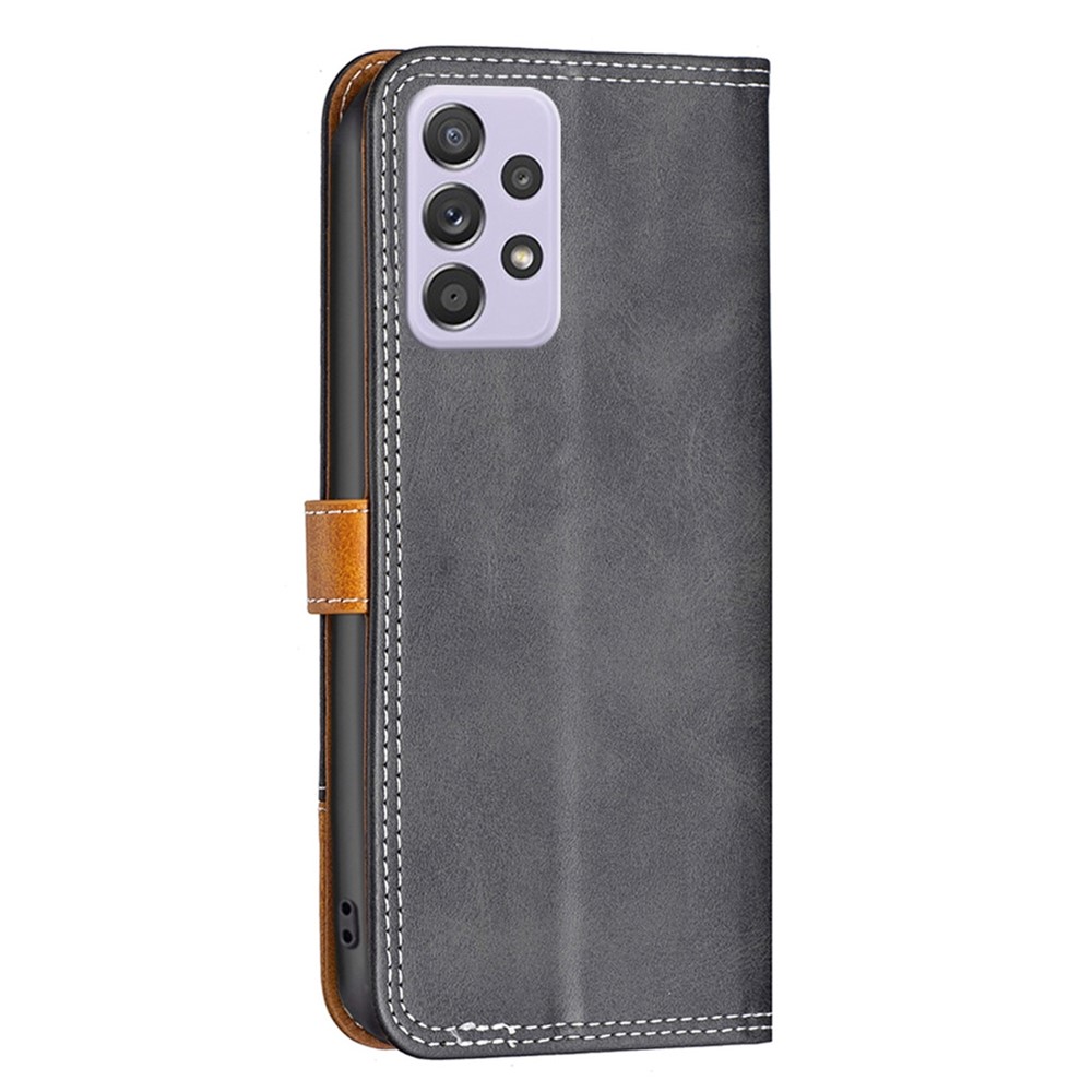 BINFEN COLOR BF Leather Series-8 for Samsung Galaxy A52 4G/5G/A52s 5G Splicing PU Leather Phone Case 12 Style Double Stitching Lines Magnetic Cover with Adjustable Stand - Black-7