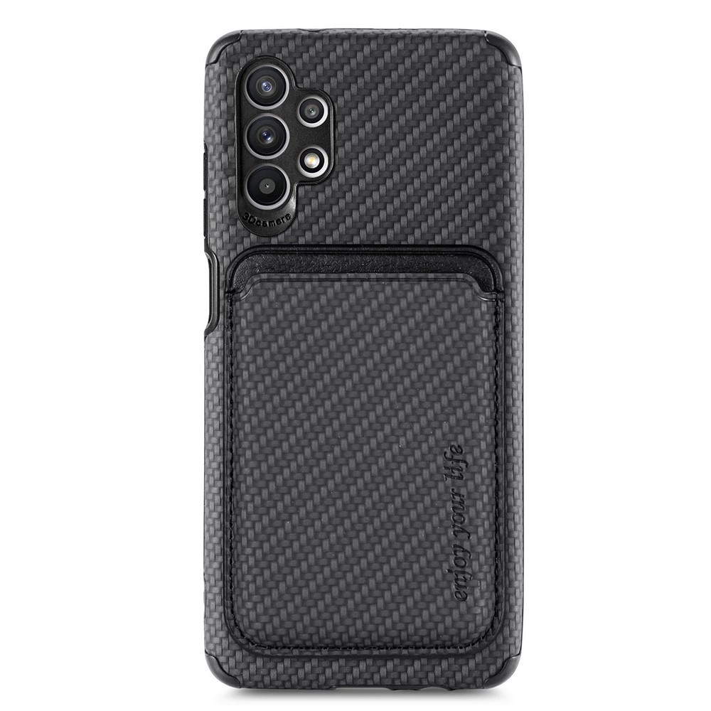 For Samsung Galaxy A32 5G/M32 5G Anti-fall Carbon Fiber Texture Detachable Phone Case Magnetic Card Holder Feature PU Leather + TPU + PVC Cover - Black-1