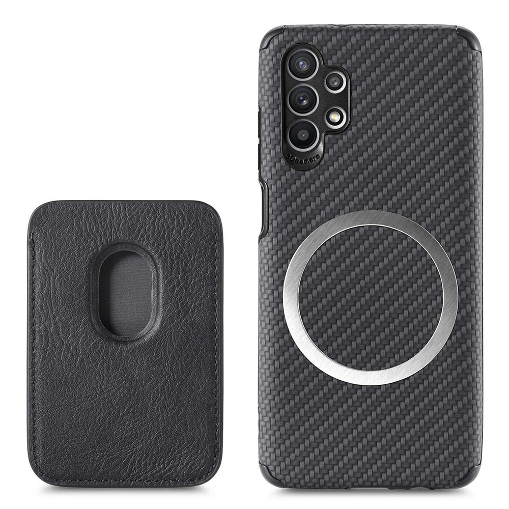 For Samsung Galaxy A32 5G/M32 5G Anti-fall Carbon Fiber Texture Detachable Phone Case Magnetic Card Holder Feature PU Leather + TPU + PVC Cover - Black-10