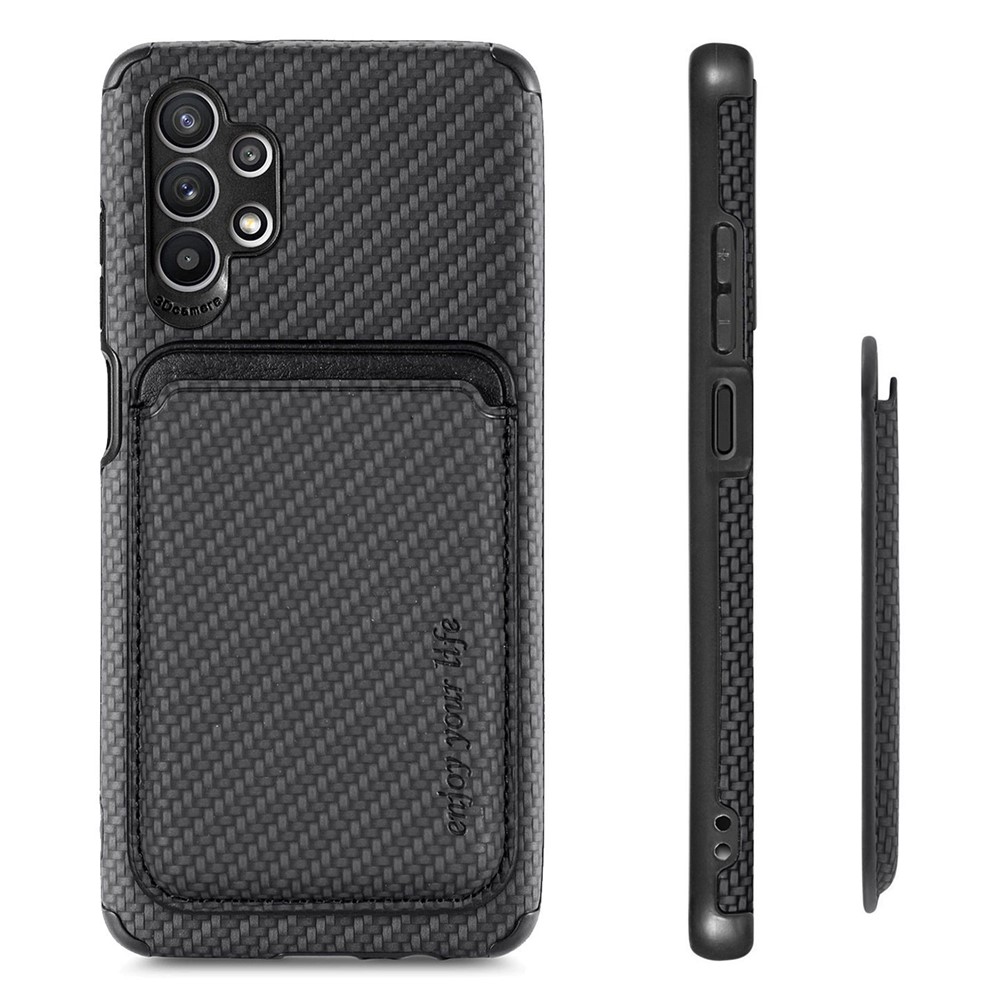 For Samsung Galaxy A32 5G/M32 5G Anti-fall Carbon Fiber Texture Detachable Phone Case Magnetic Card Holder Feature PU Leather + TPU + PVC Cover - Black-11