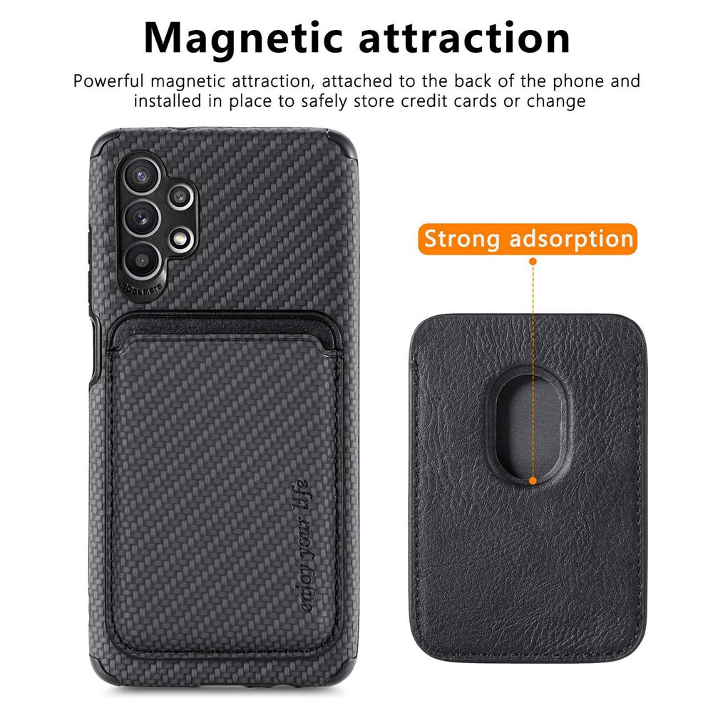For Samsung Galaxy A32 5G/M32 5G Anti-fall Carbon Fiber Texture Detachable Phone Case Magnetic Card Holder Feature PU Leather + TPU + PVC Cover - Black-2