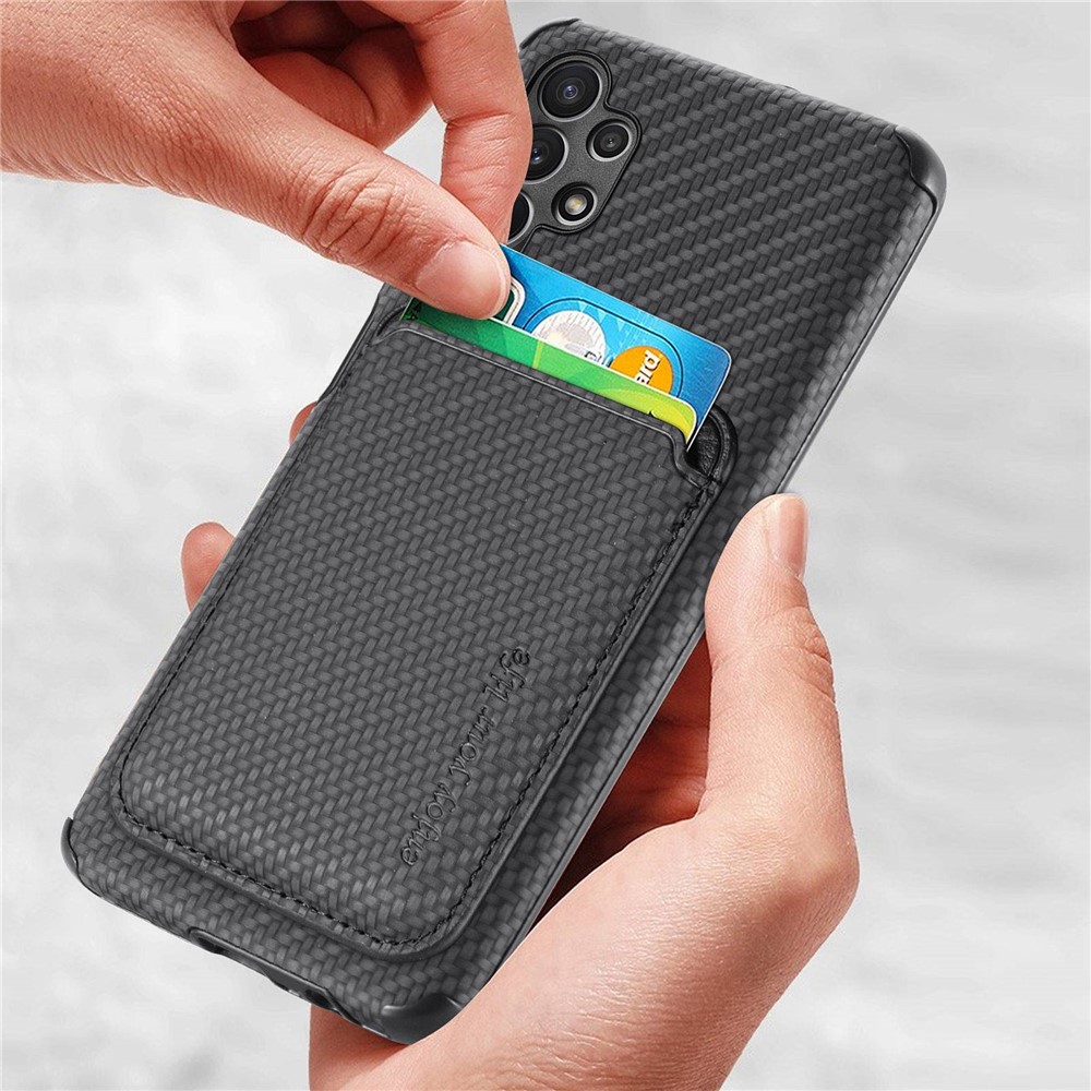 For Samsung Galaxy A32 5G/M32 5G Anti-fall Carbon Fiber Texture Detachable Phone Case Magnetic Card Holder Feature PU Leather + TPU + PVC Cover - Black-3