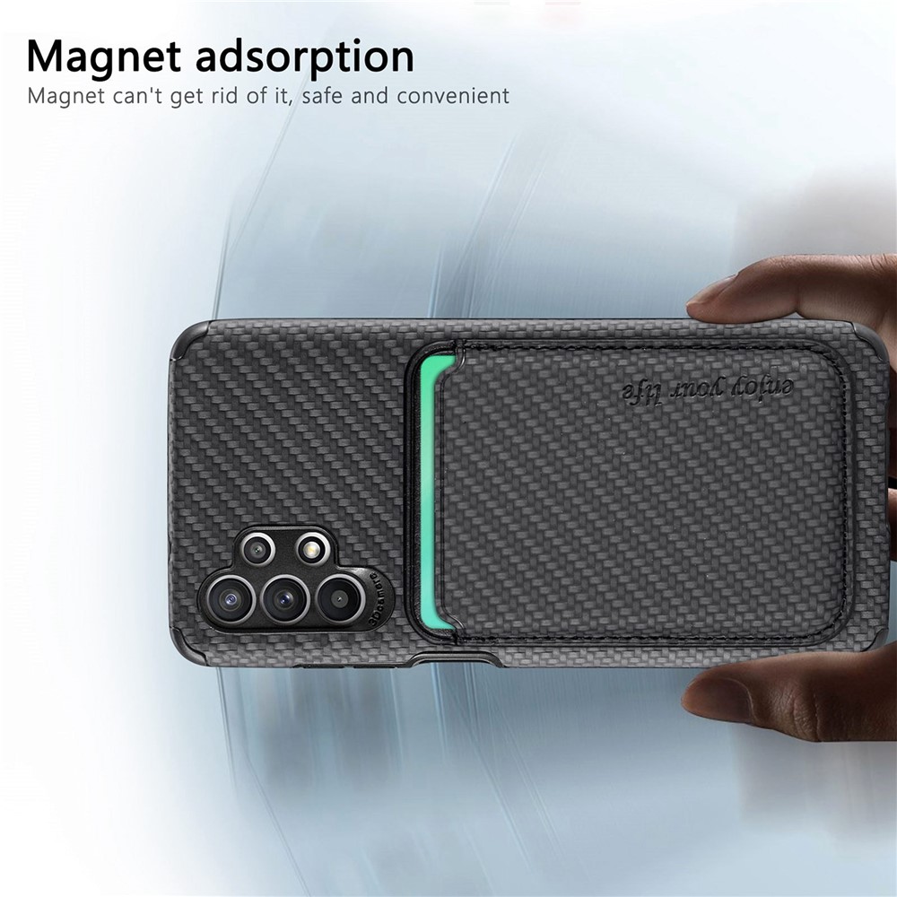 For Samsung Galaxy A32 5G/M32 5G Anti-fall Carbon Fiber Texture Detachable Phone Case Magnetic Card Holder Feature PU Leather + TPU + PVC Cover - Black-5