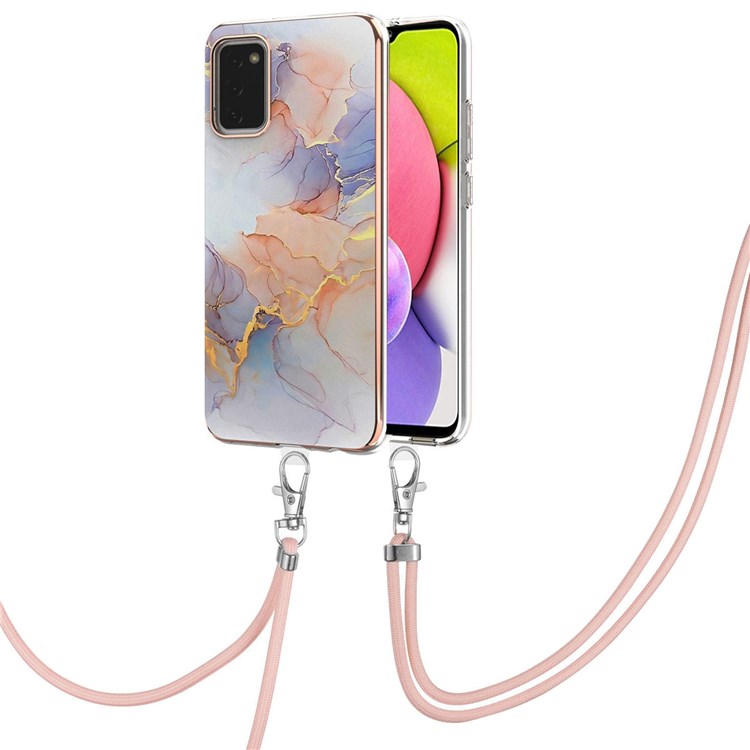 YB IMD Series-4 for Samsung Galaxy A03s (166.5 x 75.98 x 9.14mm) TPU Electroplating Marble Style Phone Case IMD IML Protective Cover with Lanyard - Milky Way Marble White-2