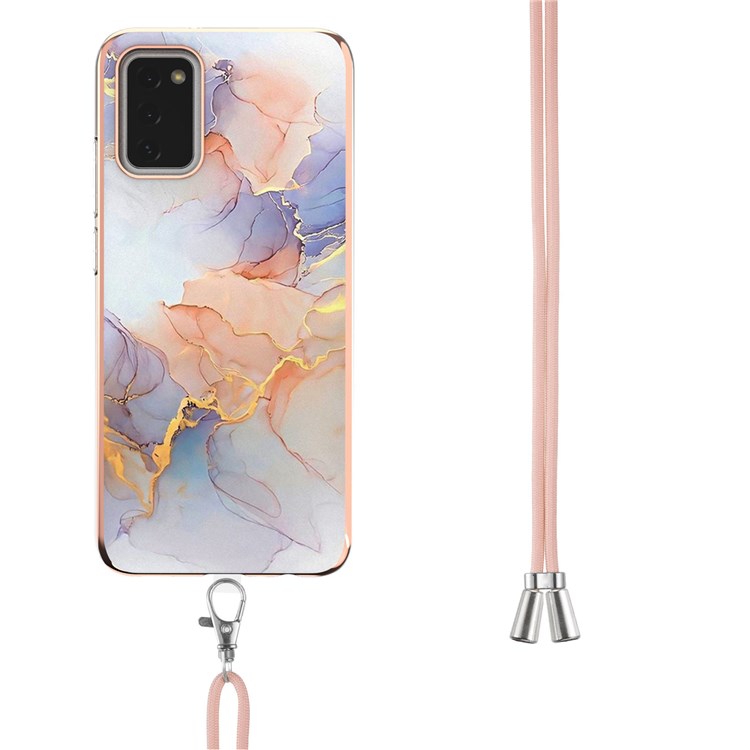 YB IMD Series-4 for Samsung Galaxy A03s (166.5 x 75.98 x 9.14mm) TPU Electroplating Marble Style Phone Case IMD IML Protective Cover with Lanyard - Milky Way Marble White-3