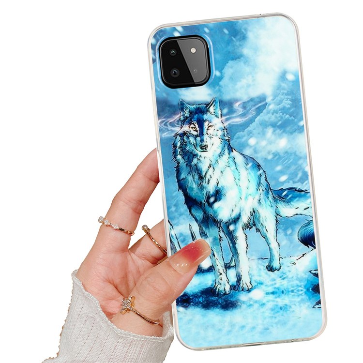 For Samsung Galaxy A22 5G (EU Version) Drop-proof Shell Pattern IMD Ultra Slim Phone Case 2.0mm Thickened TPU Anti-Scratch Protective Cover - Snow Wolf-4