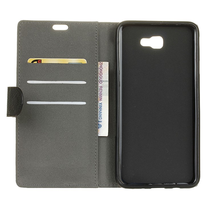 Litchi Skin Leather Wallet Case for Samsung Samsung Galaxy On7 2016/J7 Prime - Black-4