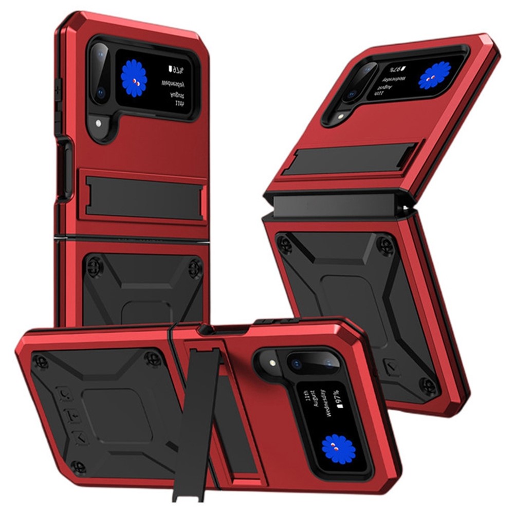 For Samsung Galaxy Z Flip4 5G Phone Case Metal + Silicone + PC Dust-proof Drop-proof Anti-wear Back Cover with Magnetic Kickstand - Red-1