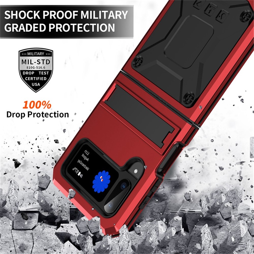 For Samsung Galaxy Z Flip4 5G Phone Case Metal + Silicone + PC Dust-proof Drop-proof Anti-wear Back Cover with Magnetic Kickstand - Red-2