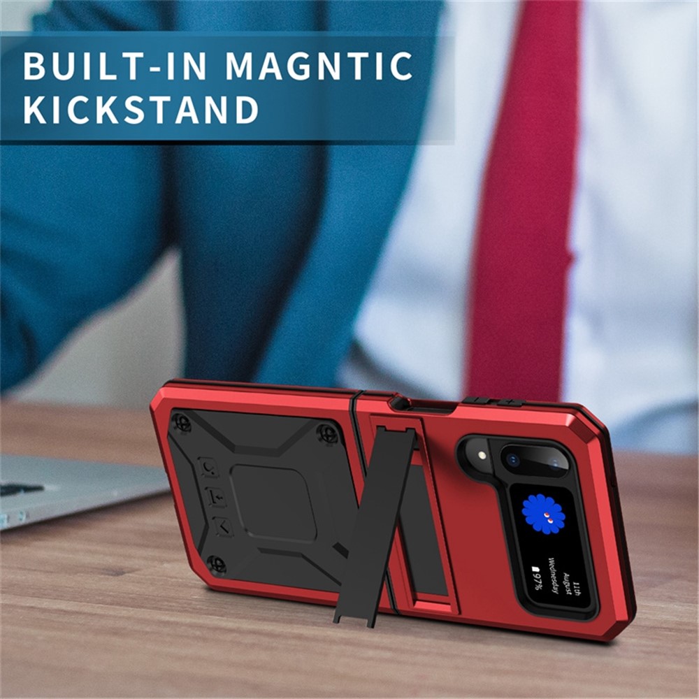 For Samsung Galaxy Z Flip4 5G Phone Case Metal + Silicone + PC Dust-proof Drop-proof Anti-wear Back Cover with Magnetic Kickstand - Red-3