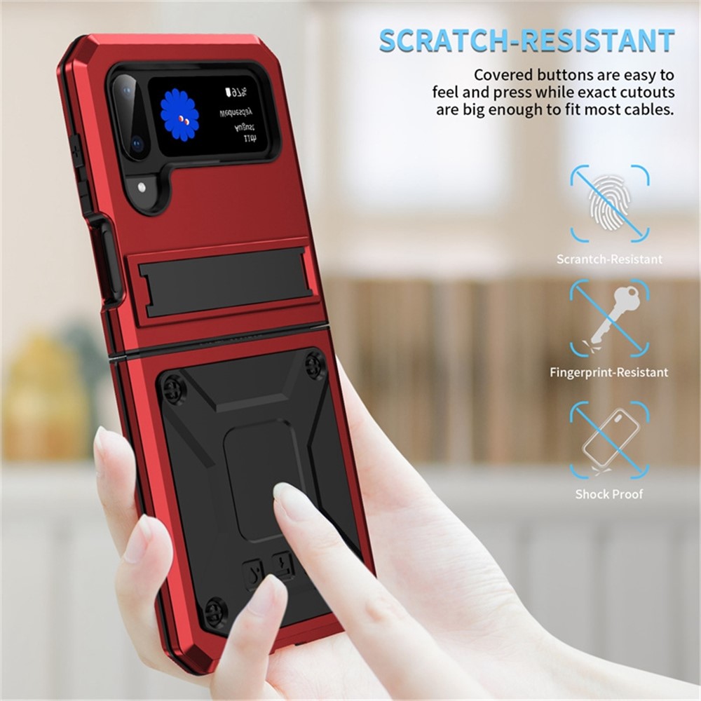For Samsung Galaxy Z Flip4 5G Phone Case Metal + Silicone + PC Dust-proof Drop-proof Anti-wear Back Cover with Magnetic Kickstand - Red-5