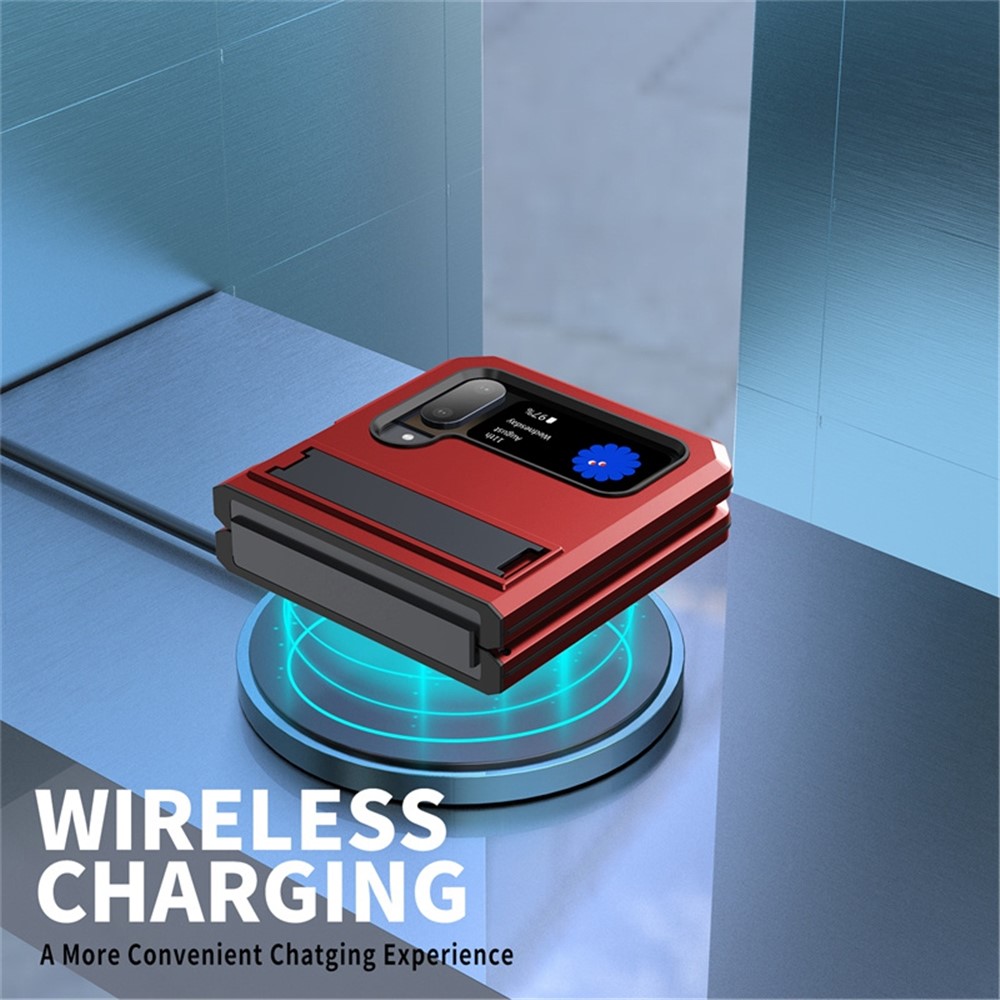 For Samsung Galaxy Z Flip4 5G Phone Case Metal + Silicone + PC Dust-proof Drop-proof Anti-wear Back Cover with Magnetic Kickstand - Red-6