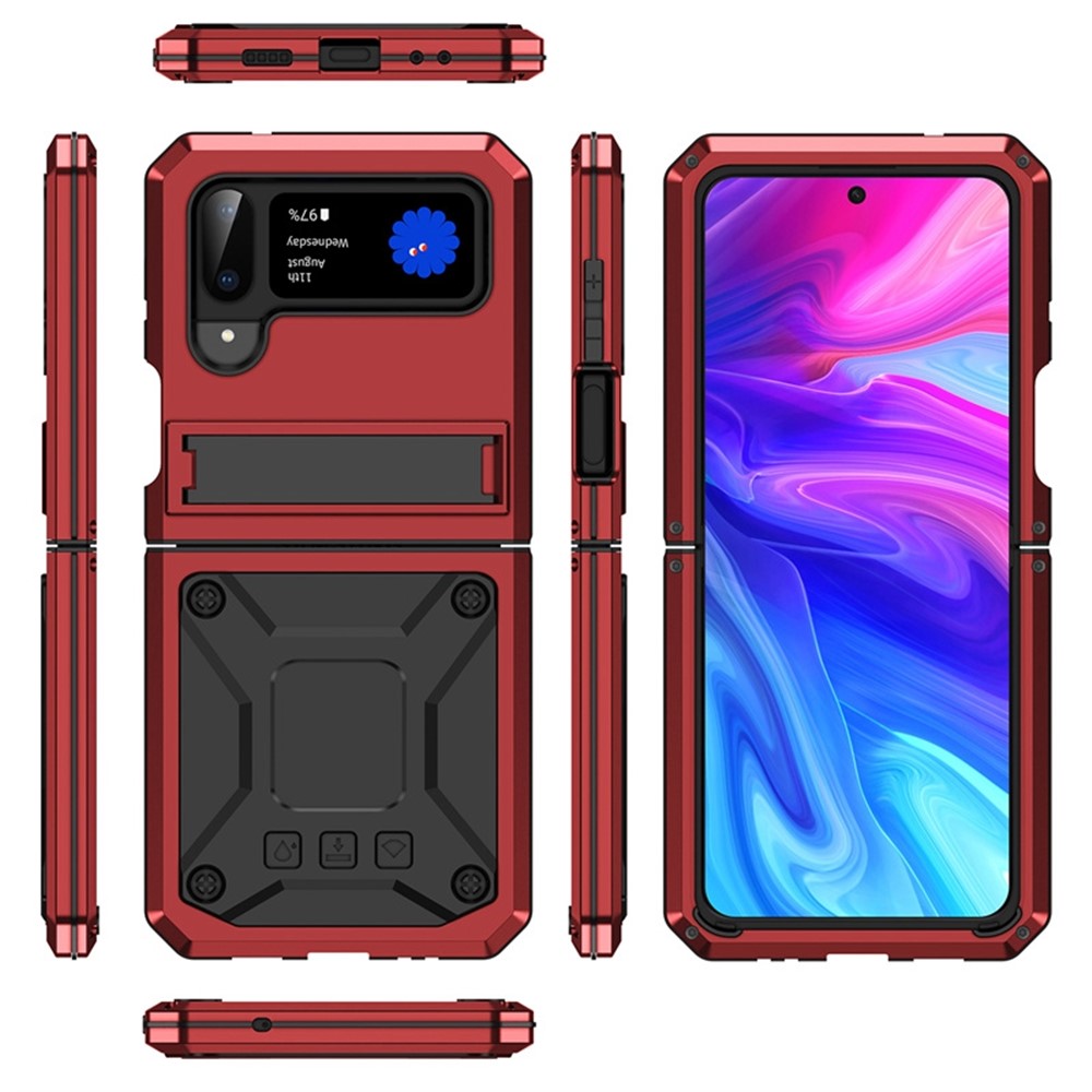 For Samsung Galaxy Z Flip4 5G Phone Case Metal + Silicone + PC Dust-proof Drop-proof Anti-wear Back Cover with Magnetic Kickstand - Red-8