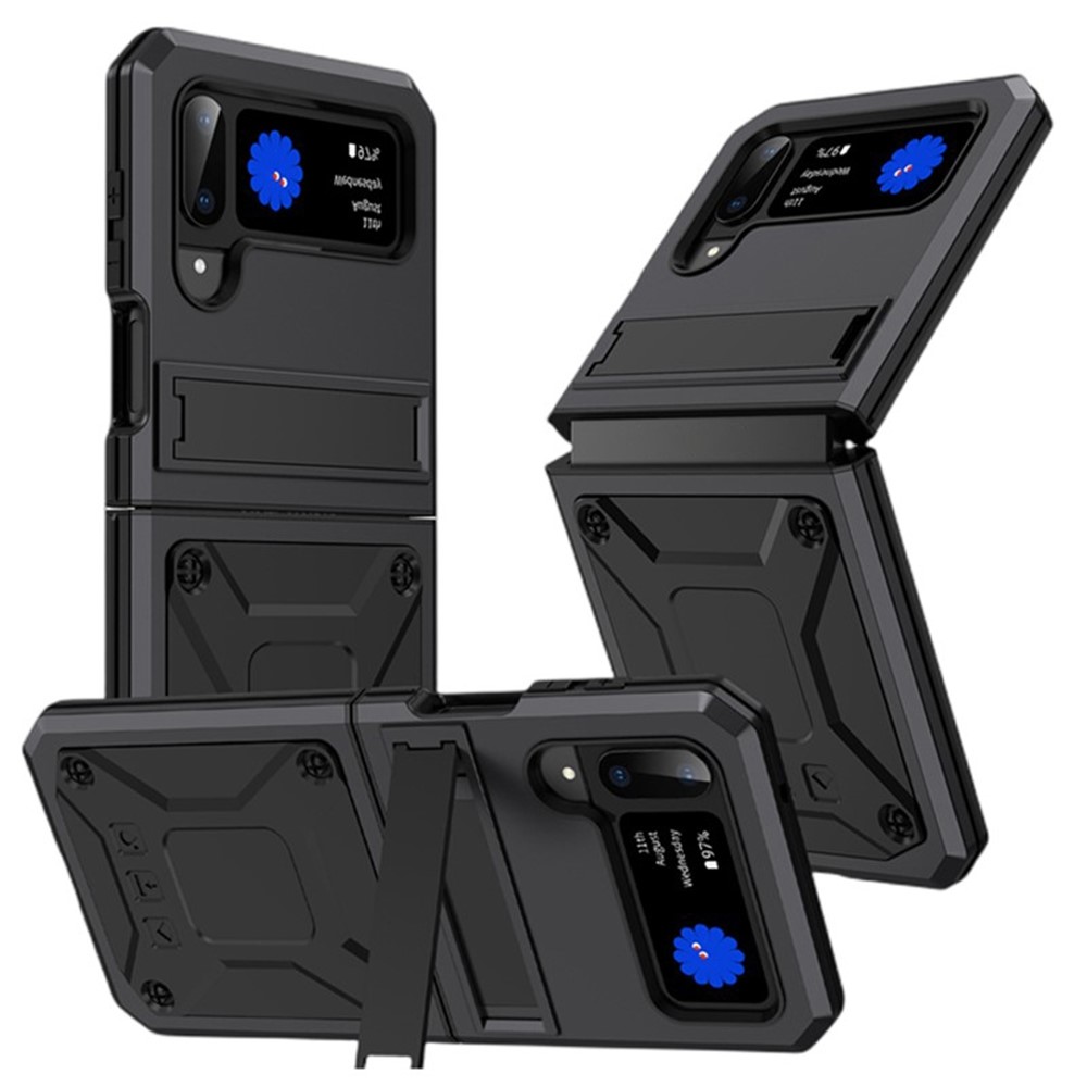 For Samsung Galaxy Z Flip3 5G Dust-proof Drop-proof Phone Case Metal + Silicone + PC Cover with Magnetic Kickstand - Black-1