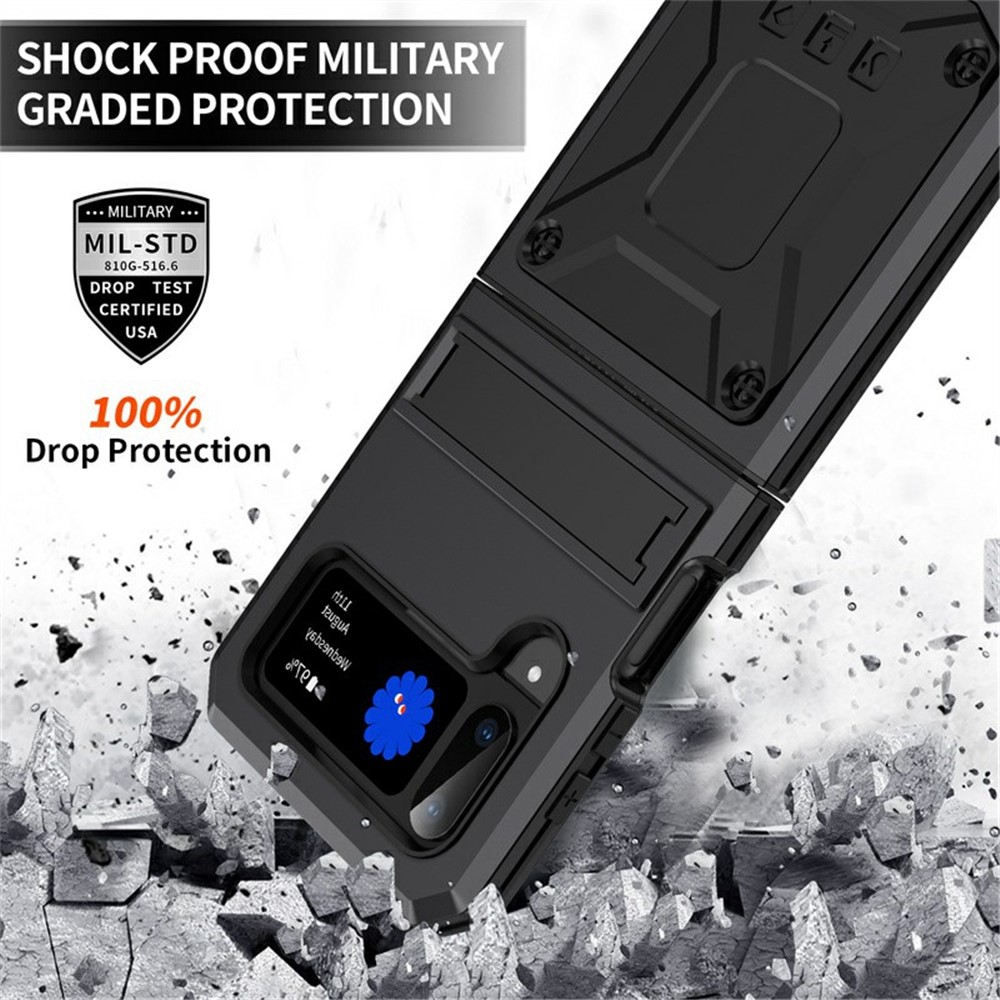 For Samsung Galaxy Z Flip3 5G Dust-proof Drop-proof Phone Case Metal + Silicone + PC Cover with Magnetic Kickstand - Black-2