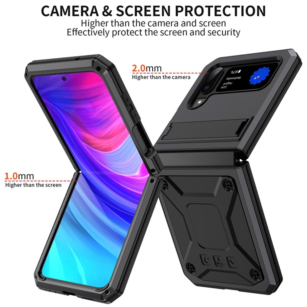 For Samsung Galaxy Z Flip3 5G Dust-proof Drop-proof Phone Case Metal + Silicone + PC Cover with Magnetic Kickstand - Black-4