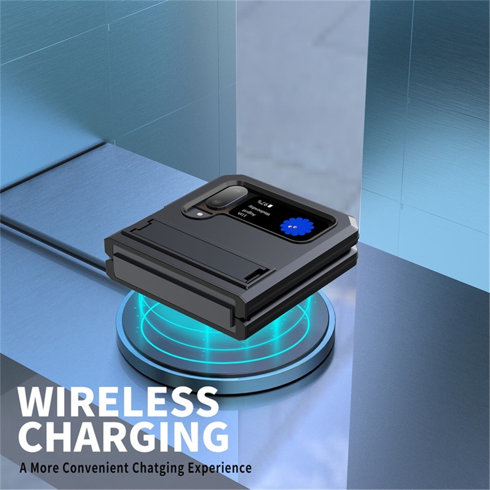 For Samsung Galaxy Z Flip3 5G Dust-proof Drop-proof Phone Case Metal + Silicone + PC Cover with Magnetic Kickstand - Black-6