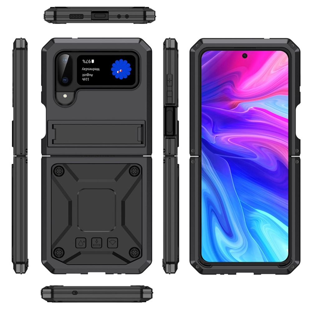 For Samsung Galaxy Z Flip3 5G Dust-proof Drop-proof Phone Case Metal + Silicone + PC Cover with Magnetic Kickstand - Black-8