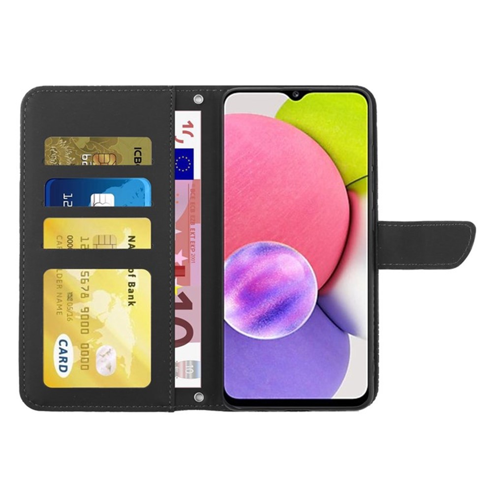 For Samsung Galaxy A03s (166.5 x 75.98 x 9.14mm) Butterfly Flowers Imprinted Stand Phone Case PU Leather Wallet Rhinestone Decor Skin-touch Cover with Shoulder Strap - Black-2
